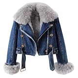 Caractéristiques : style parka court avec fermeture boutonnée sur le devant et détails de veste en jean classique. La coupe courte améliore le style tout en permettant une superposition facile. Le col en fausse fourrure amovible ajoute polyvalence et chic au design.
