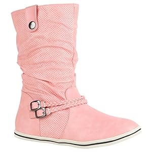 stiefelparadies Bequeme Damen Stiefel Flache Schlupfstiefel Boots 151489 Rosa Amares 38 Flandell