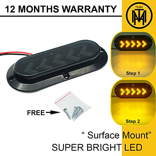 TMH (Pack of 2) 6 Inch 25 ARROW LED Surface Mount Oval Smoked Lens/Amber Light Turn Signal Side Marker Indicator Lamp Tail LED Light for Truck Trailer RV Bus 12V DC