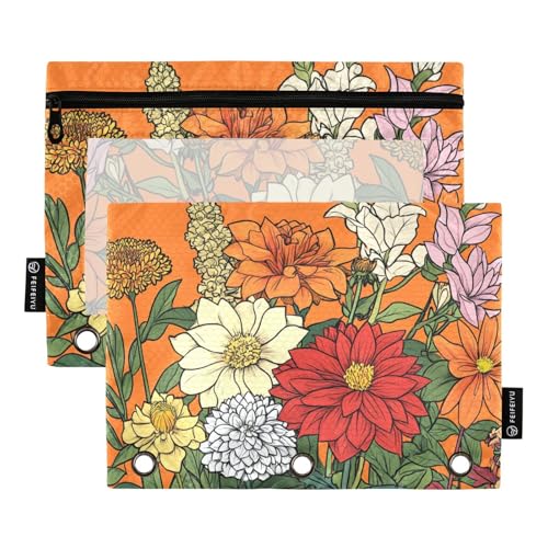 Flowers Gardenia Gladiolus Orange Rings Binder Pockets Plastic Pencil Case for Rings Binder Organizer with 3 Rings for Children Office Organizer