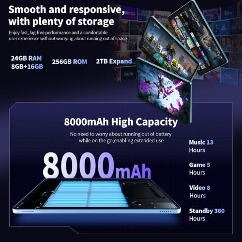 Image of 10 inch Tablet with Keyboard, 2026 Gemini AI, 24GB+256GB+2TB(Black Case) | Android 16 Tablet, Electronics Tablets with 8-Core, 8000mAh, 5G WiFi, GPS, GMS, 2 in 1 Tablet PC with Case /Mouse /Stylus