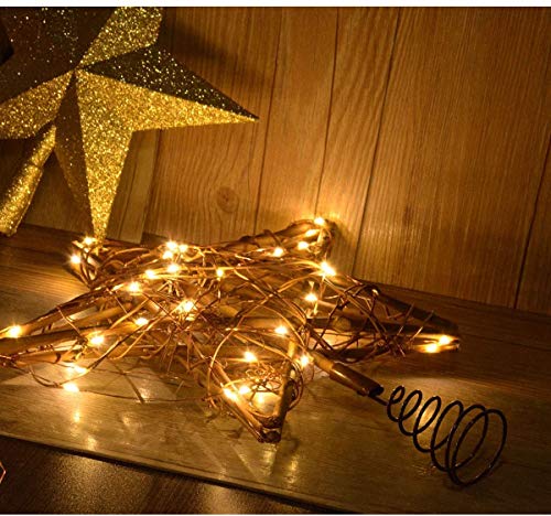 Awinking Rattan Natural Christmas Star Tree Topper, Lighted Up Christmas Tree Topper With 8 Modes 50 Led Usb Powered Copper Fairy Lights, Rustic Farmhouse Xmas Tree Topper Star Christmas Decorations #TOP3