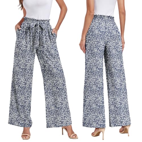 Womens Wide Leg Pants Loose Fit Work Slacks Floral Office Casual Summer Spring Breathable Flowy Beach Travel — view 2