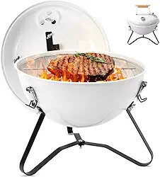 Churrasqueira Esmaltada, Churrasqueira Americana, Forno A Carvão com Termômetro, Forno Redondo A Carvão, Uso Doméstico E Camping, Grelhador Portátil, Churrasqueira A Carvão, Cor: Cinza Prateado