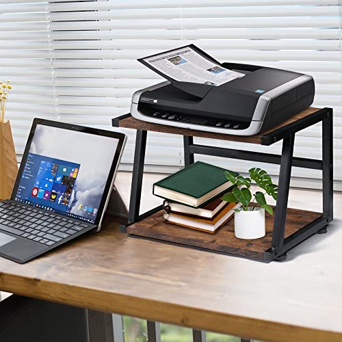 Bettahome 2 Tier Desktop Printer Stand With Storage Shelf, Heavy Duty, Ideal For Small Spaces, Rustic Brown Color Bt022A #TOP2