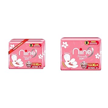 NIINE Naturally Soft Ultra Thin XL+ Sanitary Napkins for Heavy Flow (Pack of 2) 100 Pads with Free | NIINE Naturally Soft Ultra Thin XL+ Sanitary Napkins |320mm Long|Cottony Soft Control Rashes|Long
