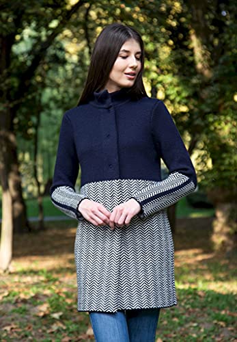 Herringbone Cardigan For Women Made Of Blend Wool Coat (Navy, X-Large) #TOP2