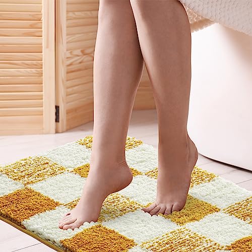 CozeCube Bath mats for Bathroom Non Slip, Fluffy Absorbent Microfiber Bath mat Washable, Aesthetic Bathroom Rugs, Long Harvest Gold Checkered Bath mat, Harvest Gold, 47" x 24" by CozeCube - Image 7