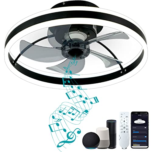 Dewshrimp Wifi Low Profile Ceiling Fan Flush Mount Bladeless Ceiling Fan With Remote+App Smart Ceiling Fan With Bluetooth Speaker Compatible With Alexa And Google Assistant 6Speeds Reversible 19.8In #TOP3