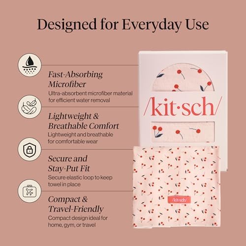 Kitsch XL 여성용 극세사 헤어 타월 랩 - 체리 프린트 — 사진 3