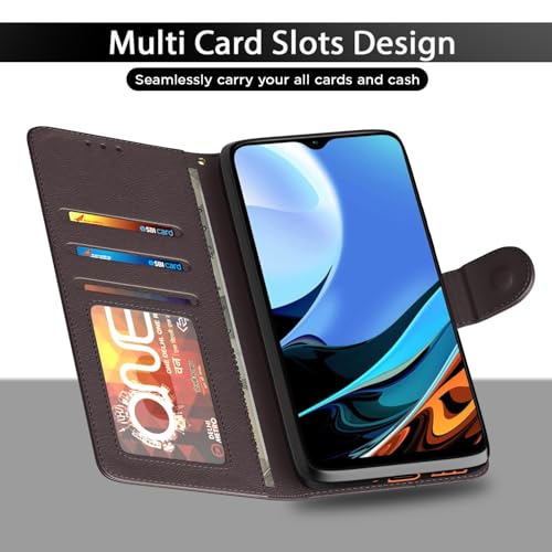 Image of Pikkme Mi Redmi 9 Power Flip Case Leather Finish | Inside TPU with Card Pockets | Wallet Stand and Shock Proof | Magnetic Closing | Complete Protection Flip Cover for Mi Redmi 9 Power (Coffee)