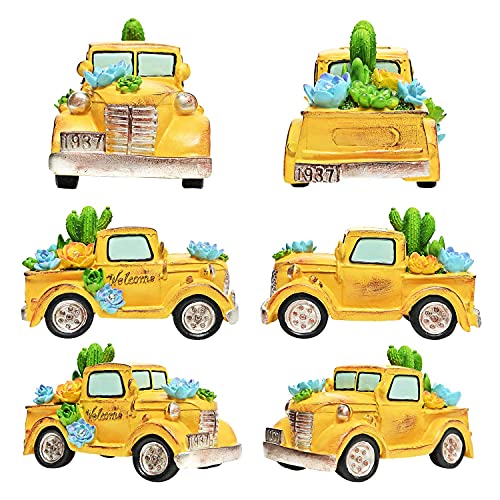 Asawasa Solar Car Garden Statues And Sculptures Outdoor Decor, Garden Figurines With Solar Led Light For Patio,Lawn,Yard Art Decoration, Housewarming Garden Gift,5.3X9.7X5.5 Inch(Yellow) #TOP5