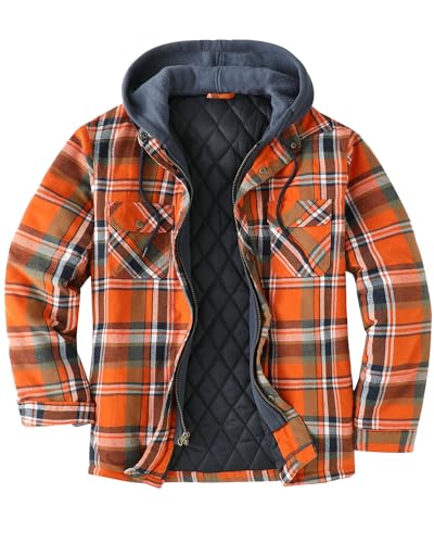 Image of Mens Flannel Jacket with Hood Thicken Quilted Lined Flannel Shirt Jackets for Men