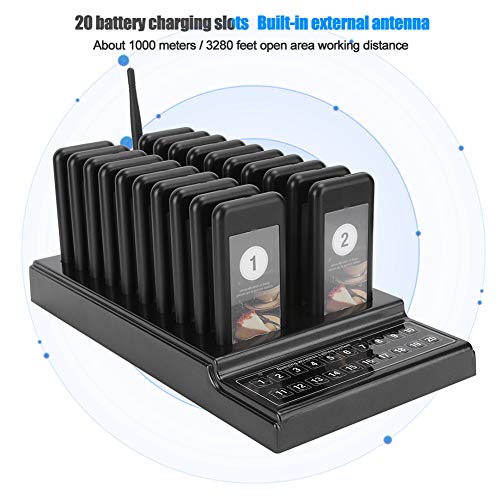 SU-68G Cercapersone Ristorante Wireless Sistema di Chiamare, 20 Pager 20 Canale Sistema di Cercapersone Ristorante, 200mAh 1000M Cercapersone Wireless per Ristorante, Pizzeria, Chiesa, Fastfood, Bar