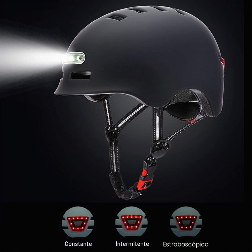 Casco de Ciclismo Ligero, Casco de Bicicleta con Luz LED Casco de Rueda de Patineta Eléctrica Casco de Patineta con Luz LED y Luz Trasera