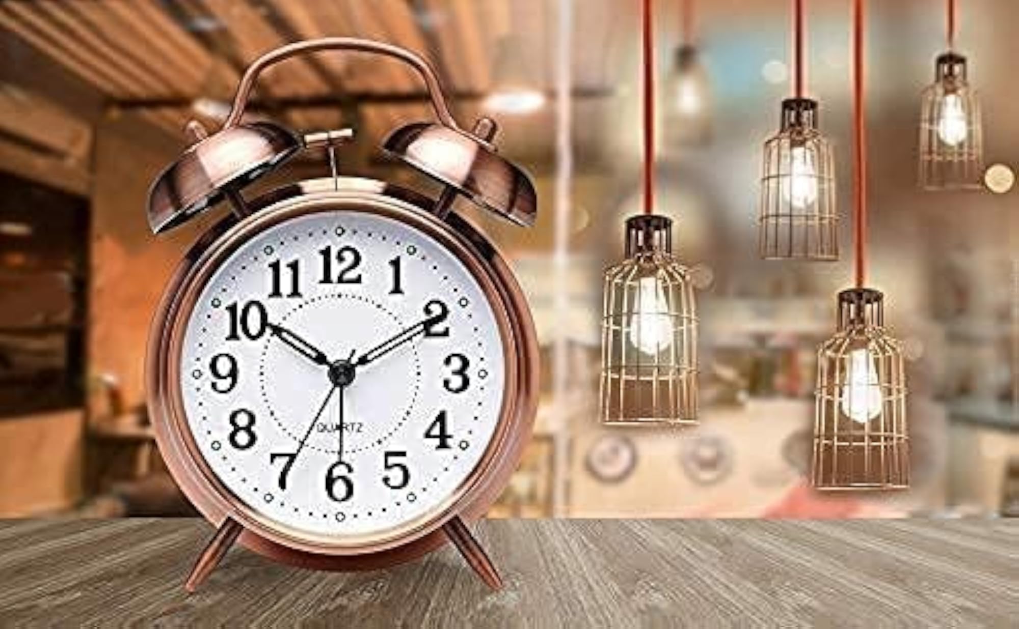 Vintage Brass Twin Bell Analog Table Top Alarm Clock