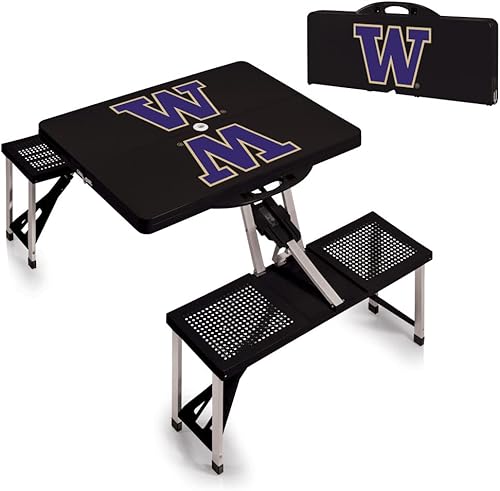 Vista 43 de PICNIC TIME NCAA North Carolina Tar Heels Folding Picnic Table - Camping Table - Outdoor Table with Umbrella Hole Negro