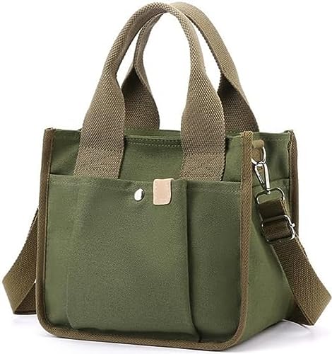 Image of Small Canvas Tote Bag with Zipper, Canvas Multi-Pocket Crossbody Bag Purse Top Handle Satchel Handbags