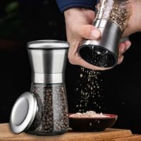 Stainless Steel Salt and Pepper Grinder-Adjustable Coarseness of Pepper Salt Spice Stainless Steel Mills Glass 6oz