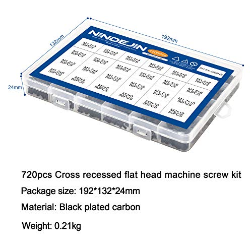 Nindejin 720Pcs Laptop Notebook Computer Carbon Steel Screws Kit Set, Flat Head Phillips Screw Assortments, M1.4/1.7/2/2.5/3 Countersunk Ssd Screws Accessories For Ssd Toshiba Dell Sony Samsung #TOP5