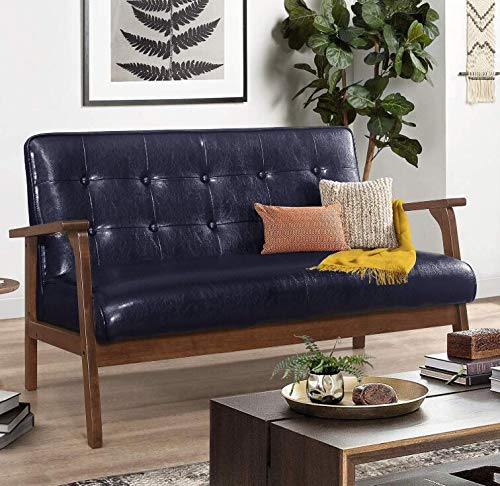 Image of Wento Thick 1 Yard Faux Leather Soft Skin Grain PU Fabric for Furniture Cover, Reupholster Sofa Chairs, Cushions, Vinyl Upholstery (1yard, Navy)