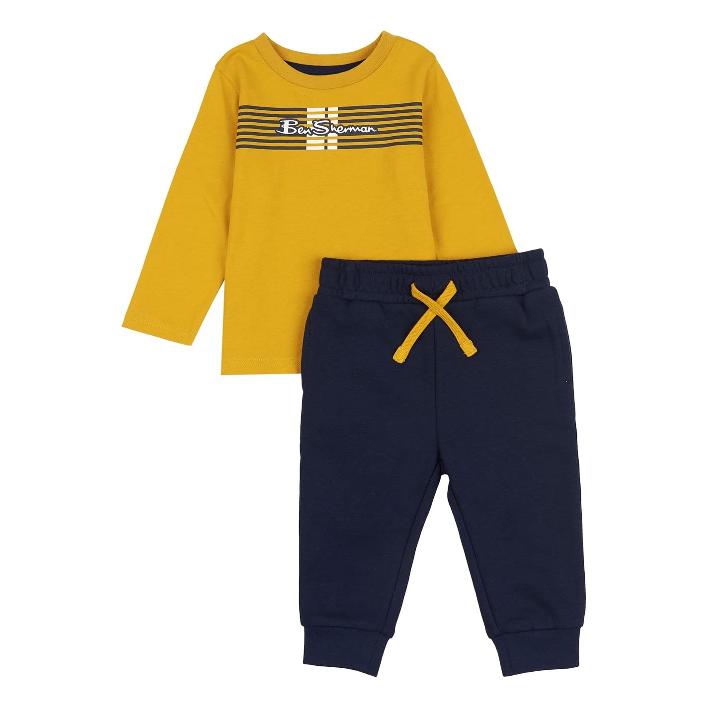 Ben ShermanBoys' BSS1032B72 Barcode Ls Tee And Brush Back Jogger Set Tawny Olive