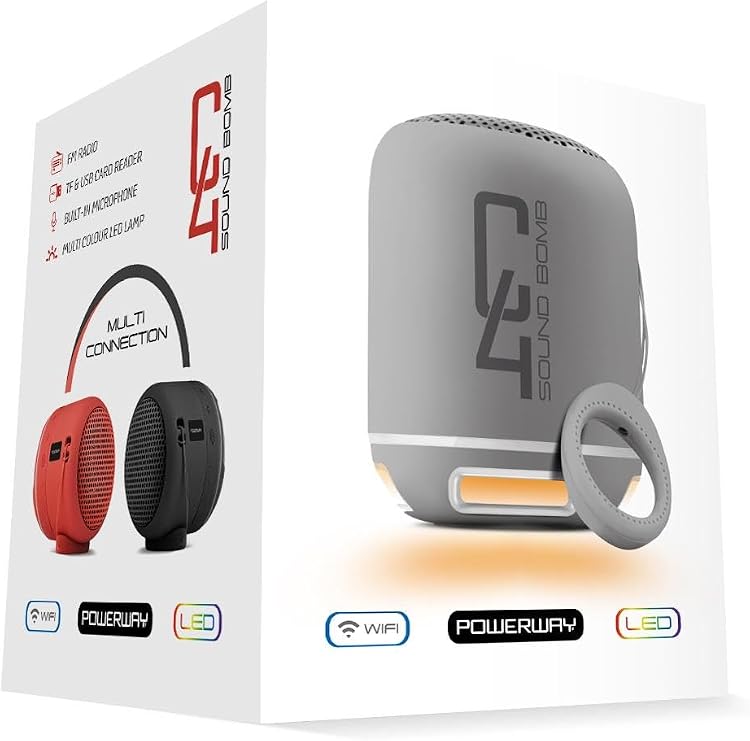 PowerWay Powerway C4 Gümüş Taşınabilir Bluetooth Hoparlör Ses Bombası Yüksek Ses Gücü Sese Duyarlı Led Işık