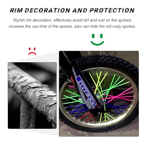 Image of 72PCS Dirt Bike Spoke Covers, Motorcycle Spoke Skins Wheel Wraps Pipe for 8 inch-21 inch Rims, Dustproof Wheelchair Rim Decoration Protector Pipe Trim for Bicycle Dirt Pit Bike (Green)