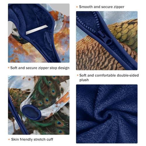 Peacock Perched Amidst Falling Leaves Toddler Fleece Jacket Girl Boys Hooded Fleece Jacket Coat3