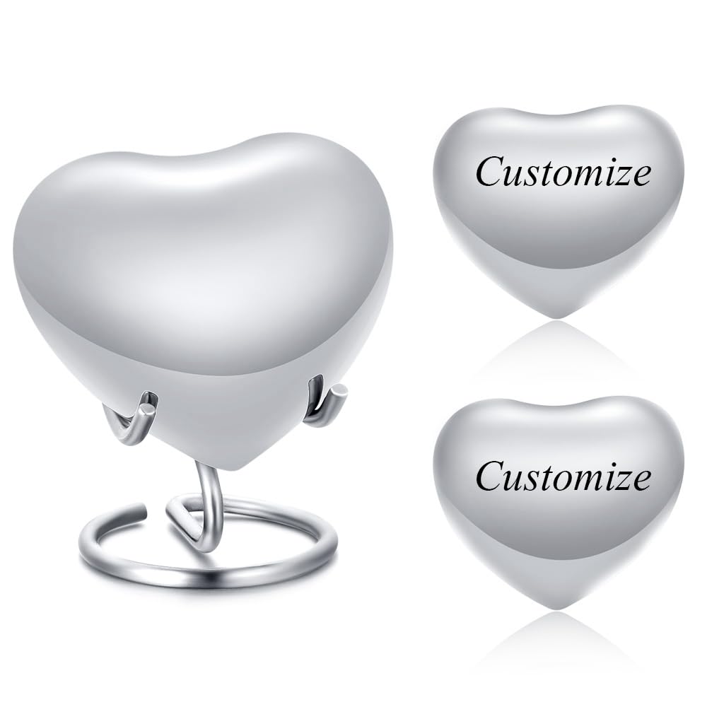 BAOWIQI Heart Urn for Ashes - Small Heart Shaped Keepsake Urn for Human (Male/Female) or Pet Remains, Holds Small Portion of Ashes with Stand