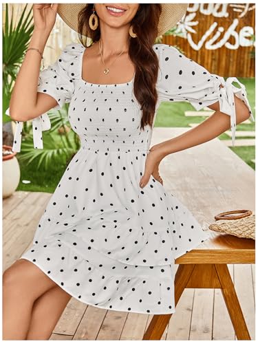 Image of Floerns Women's Floral Print Puff Sleeve Square Neck Tiered Layer Shirred Dresses