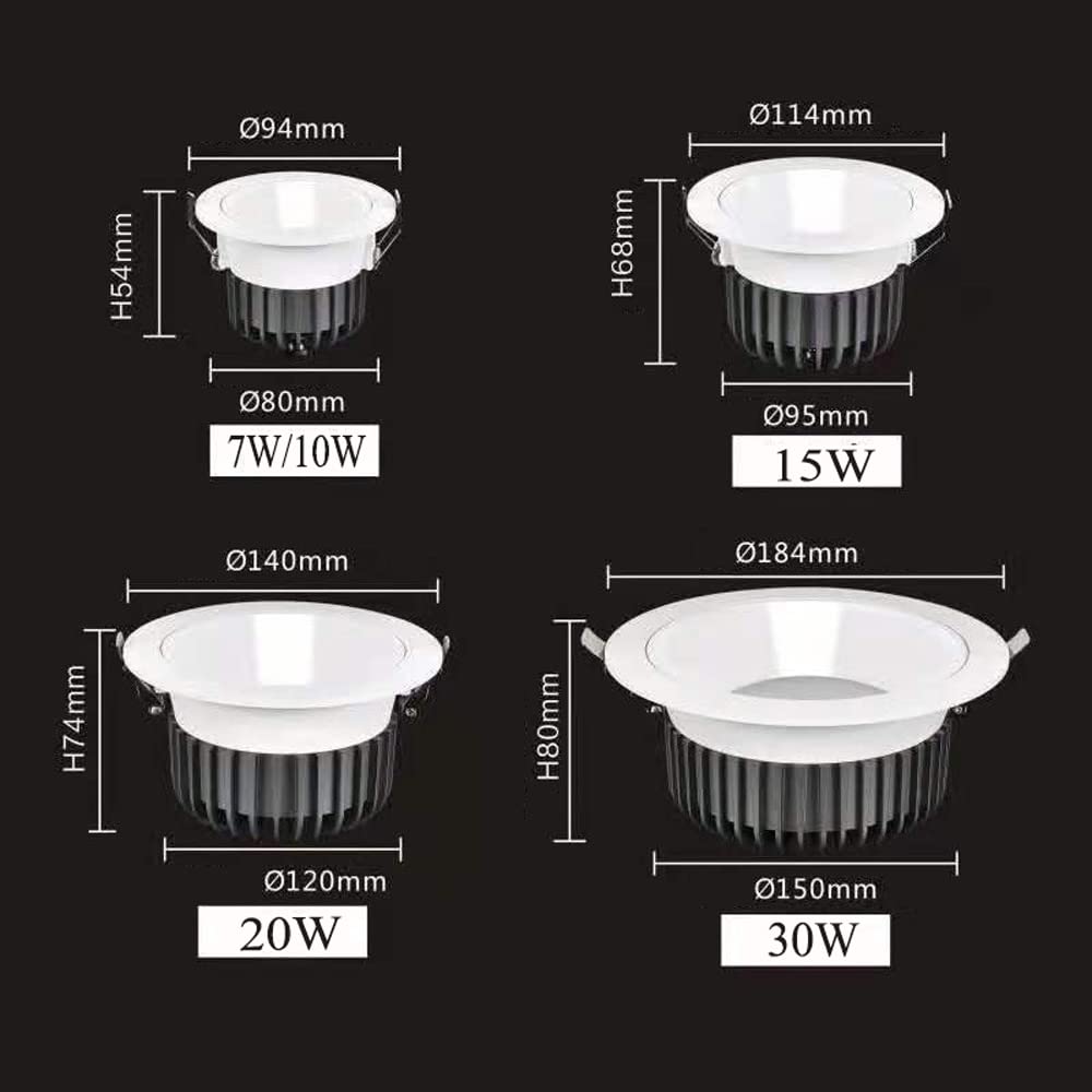 10 Pezzi Faretti da Incasso Impermeabili, deflettore 3000K-6000K selezionabili, Illuminazione a LED Rotonda in Alluminio per Doccia, Cucina, Luce da Incasso Impermeabile,20w-3000K