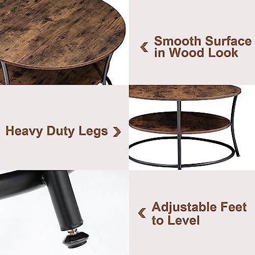 Bettahome Accent Round Coffee Table, 31.5 Inch Round Sofa Table With Storage Shelf, 2 Tier Living Room Table, Rustic Brown And Black Bt011 #TOP4