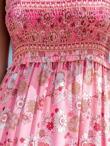 CUPSHE Women's Maxi Dress Ditsy Floral Smocked Summer Sundress Sleeveless Ruffled Spaghetti Straps Long Beach Formal Dress Pink Floral, M - Thumbnail 4