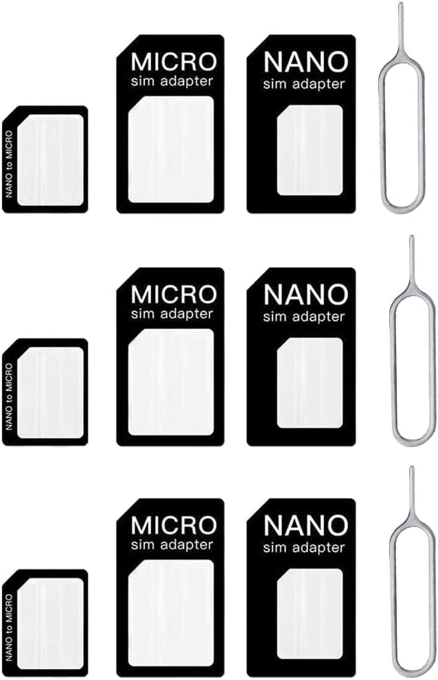 Zodazoqa Adaptador de tarjeta Nano SIM 4 en 1 con pin eyector SIM, compatible con teléfono móvil (paquete de 3)
