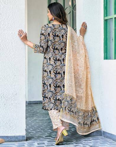 Image of SIRIL Women's Rayon Blend Floral Printed Straight Kurta Pant with Dupatta Set