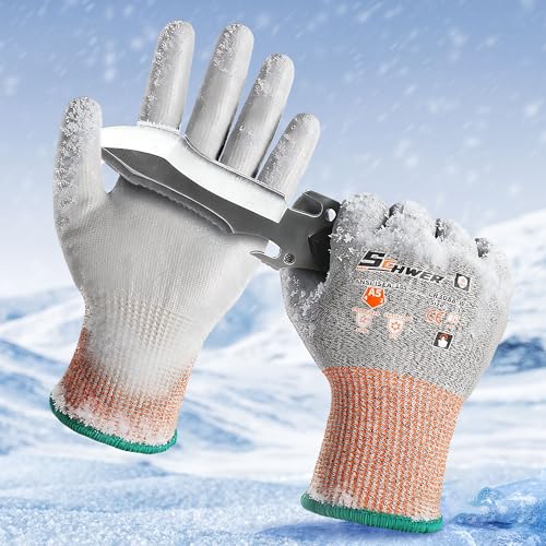 Schwer 144 Pairs Winter Work Gloves, ANSI A5 Cut Resistant Gloves with PU Coating, Freezer Glove for...