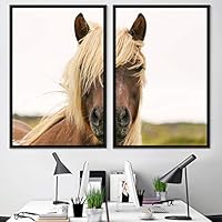 2 Piece Framed Canvas Wall Art Horse Looking into Camera Canvas Prints Home Artwork Decoration for Living Room,Bedroom - 16