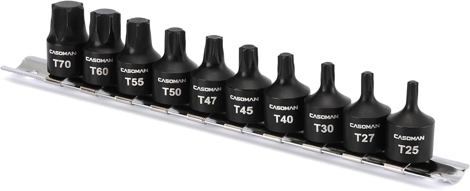 CASOMAN 10-Piece 3/8" Drive Low Profile Impact Torx Bit Socket Set, Includes Storage Rail, CR-MO Steel, Designed for Impact Use