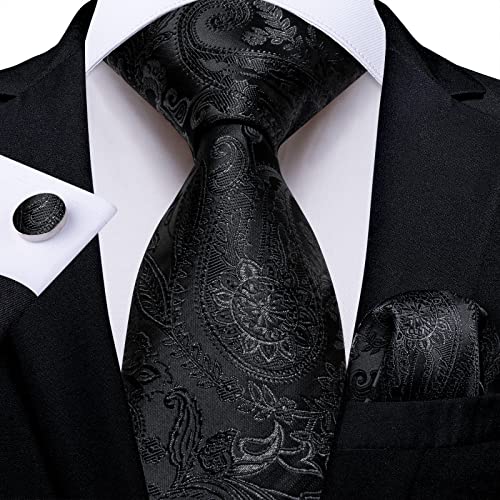 Image of DiBanGu Silk Men's Tie Set Jacquard Woven Ties and Pocket Square Fashion Necktie and Handkerchief Cufflinks Tie Accessories