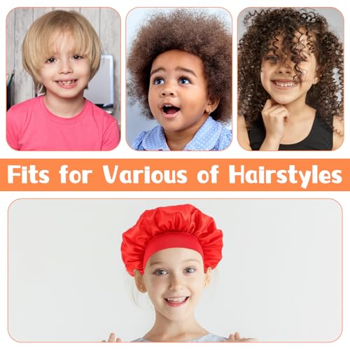 3 Pcs Satin Kid Bonnets Child Sleeping Cap Girl Silk Sleeping Hat Boy Elastic Wide Band Bonnet Soft Breathable Sleep Cap Colorful Night Hats for Children Natural Long Short Hair Overnight4