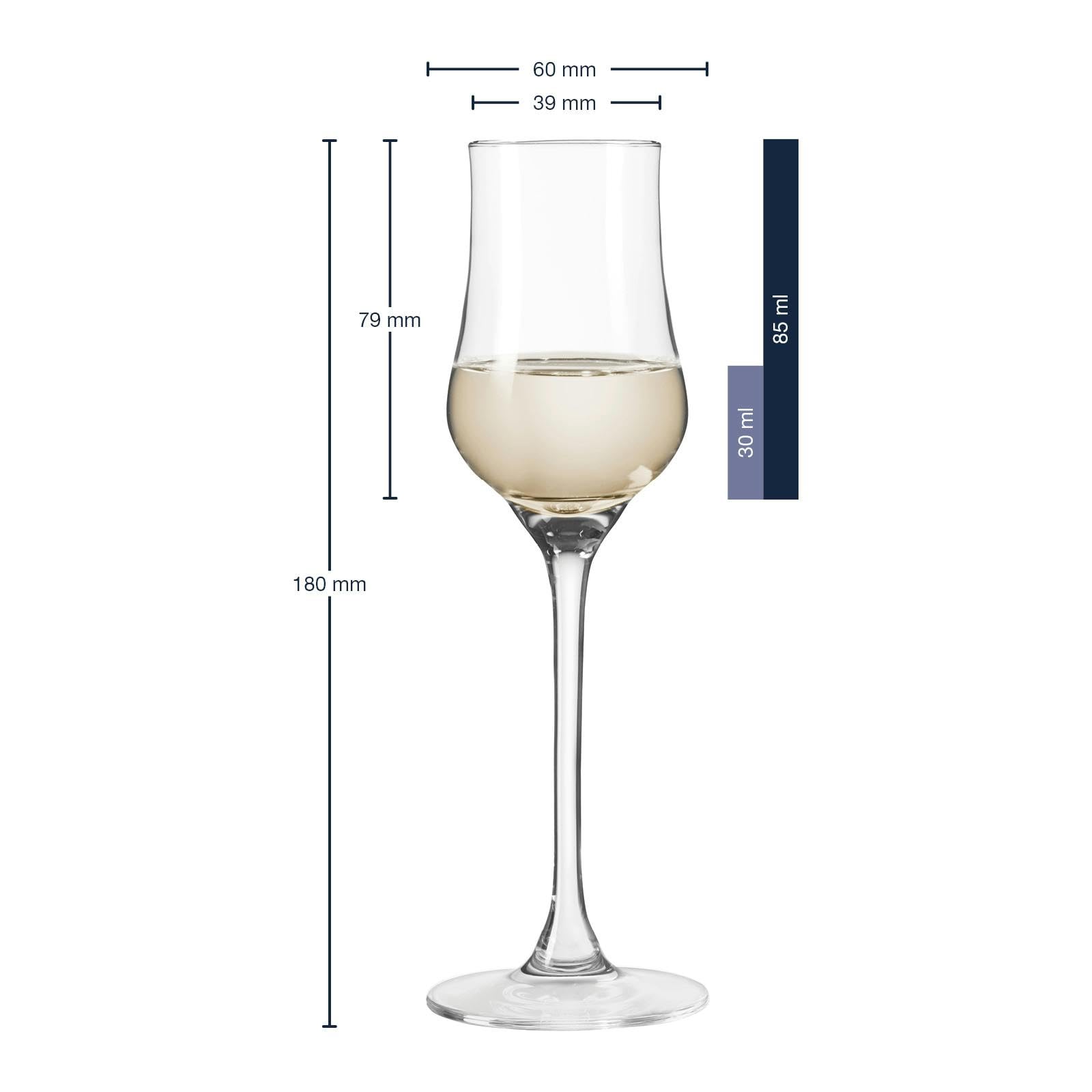 LEONARDO HOME Grappagläser Ciao+ Gastro-Edition, Spirituosengläser mit 2 cl / 4 cl - Einschenkhilfe, Randvollfüllung 85 ml, Praktische Gläser für Hotel & Gastronomie, 6er Set