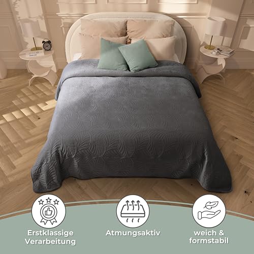 Gräfenstayn Premium Tagesdecke 170x210 cm – Bettüberwurf mit Nahtloser Steppung & Blatt-Design – Samt-Decke – weich… – Ansicht 5