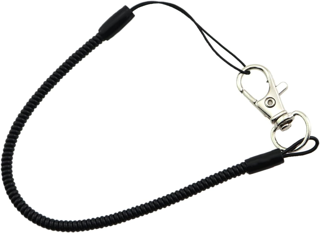 4PCS Black Clip-On Spring Loop Lanyard 10inch Clip On Coil Lanyard Metal Keychain Mobile Phone Lanyard For Hobby Knife Safety Knife Hand Tools Retractable Lanyard