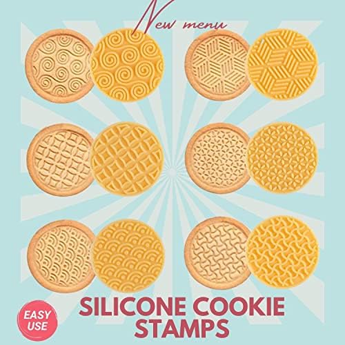 Keepaty Round Shape Cookie Stamp Mold, Classic Round Biscuit Cutter, Stamp/Biscuit Stamper with 6 Designs, Baking Tool Accessories, Plastic Cookie Cutters White 3ttt