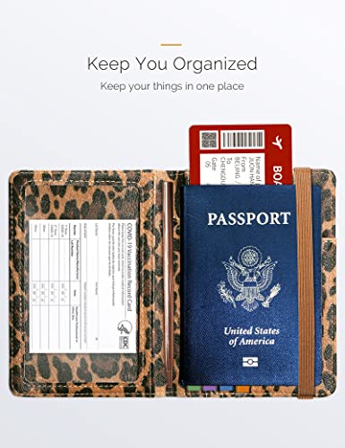 Mymazn Leopard Passport And Vaccine Card Holder Combo Passport Holder Travel Wallet With Vaccination Card Holder Passport Case With Rfid Blocking Clear Pocket For Vaccine Card (Leopard) #TOP1