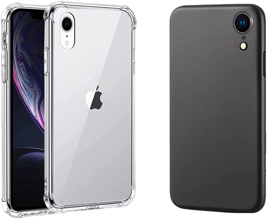 IPhone XR Phone Cases, 2 Pieces, IPhone XR Case Black, Clear Phone Case IPhone XR, Shockproof, Silicone Protective Cover for IPhone XR, Full body, Anti Scratch Phone Cases XR, 6.1inch