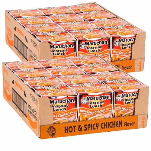 Maruchan Instant Lunch Ramen Noodles, Hot &amp; Spicy Chicken Flavor – Japanese-Style Instant Noodle Soup, Easy Meal Ready in 3 Minutes – 2.25 Oz., (Pack of 24)