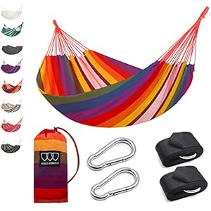 Gold Armour Hammock, Brazilian Style Hammock with Tree Straps for Hanging Durable Hammock, Portable Single Double Hammock for Camping Outdoor Indoor Patio Backyard (Rainbow)