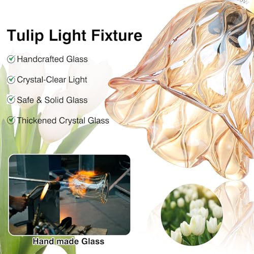 Image of Vintage Gold Wall Sconces - Hardwired Wall Mounted Light Fixtures with Clear Green Tulip Glass Lampshade, 2 Usage Methods Wall Light fixtures for Bedside Bedroom Living Room Wall Decor